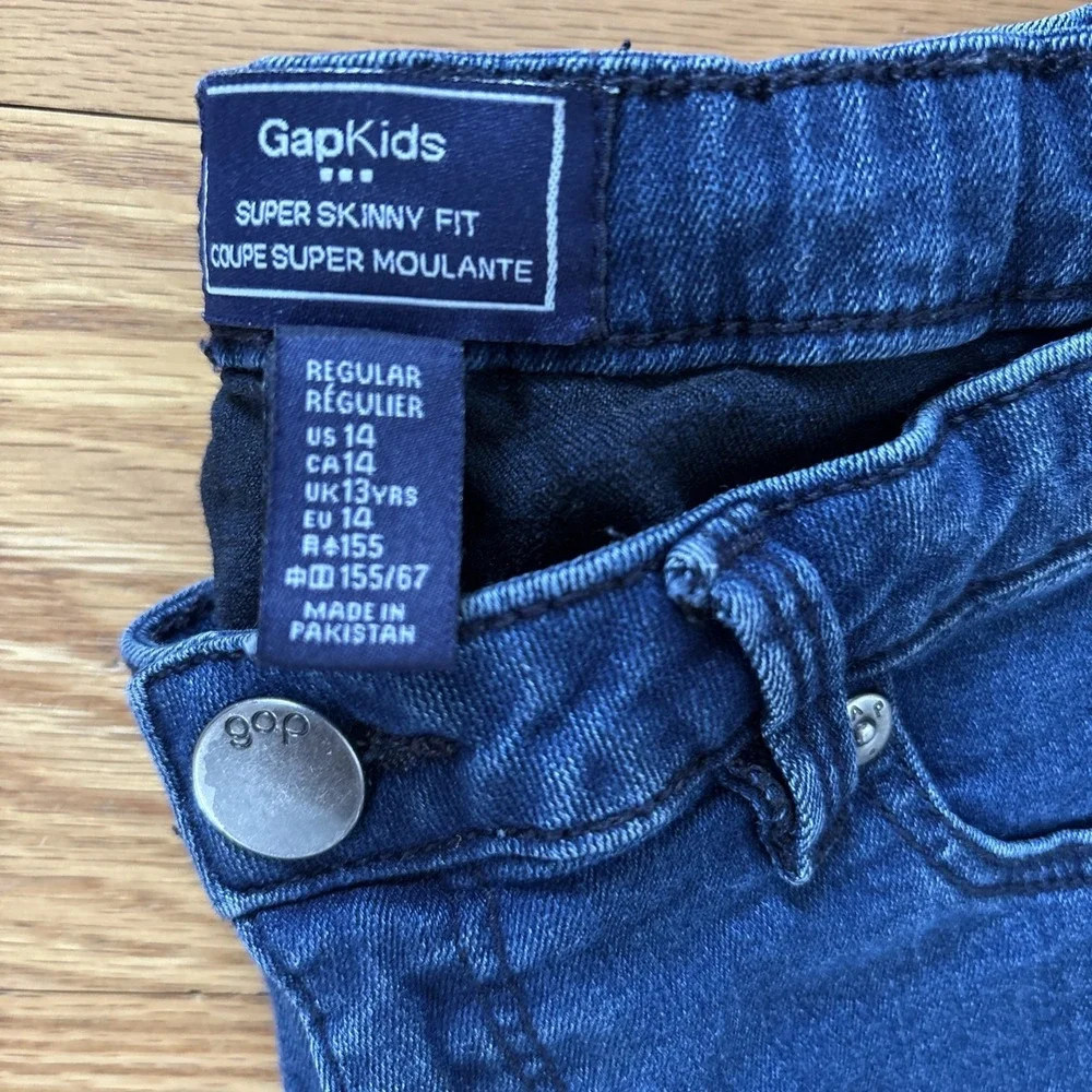 Gap Jeans Girls Sz 14 Blue Super Skinny Adjustable Waist 5 Pocket Button Closure